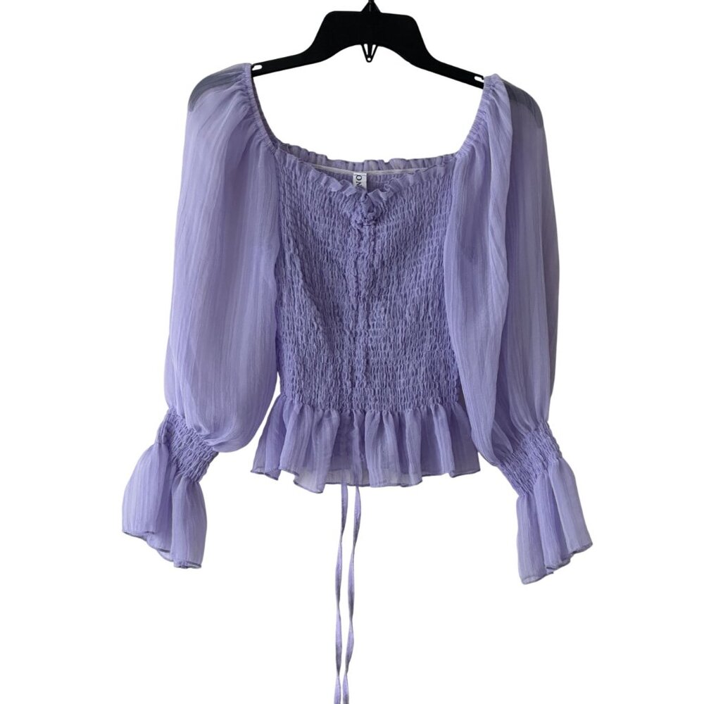 90s Y2k Peasant Fairy Top Sheer Smocked Ruffles Flutter Mushroom Sleeve Sz S NWT